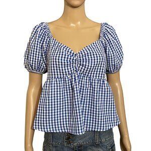 Active Usa Plaid Blue White Blouse Size Large